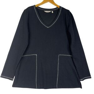 Soft Surroundings Nellie Tunic Black Sz Medium M V-Neck Knit Stretch Long Sleeve